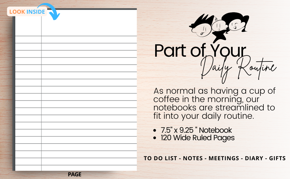 Wide ruled notebook for Kids, Teens and Adults 7.5 x 9.25 120 pages 